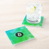 Bitcoin-Wasserfarbe (Stil $ - Green Day) Glasuntersetzer (Schrägansicht)