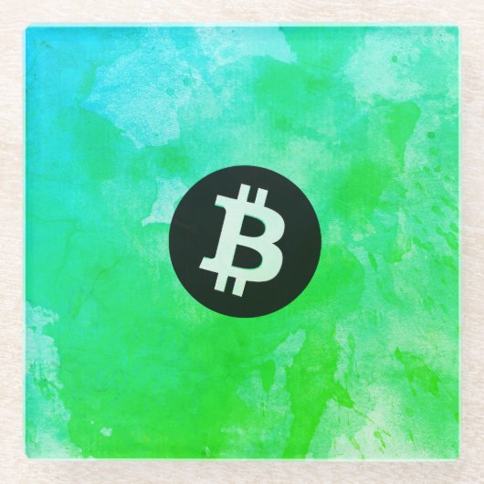 Bitcoin-Wasserfarbe (Stil $ - Green Day) Glasuntersetzer (Vorderseite)