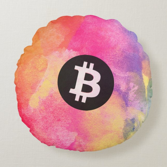Bitcoin Watercolor (Style 1 - Genesis) Rundes Kissen (Vorderseite)