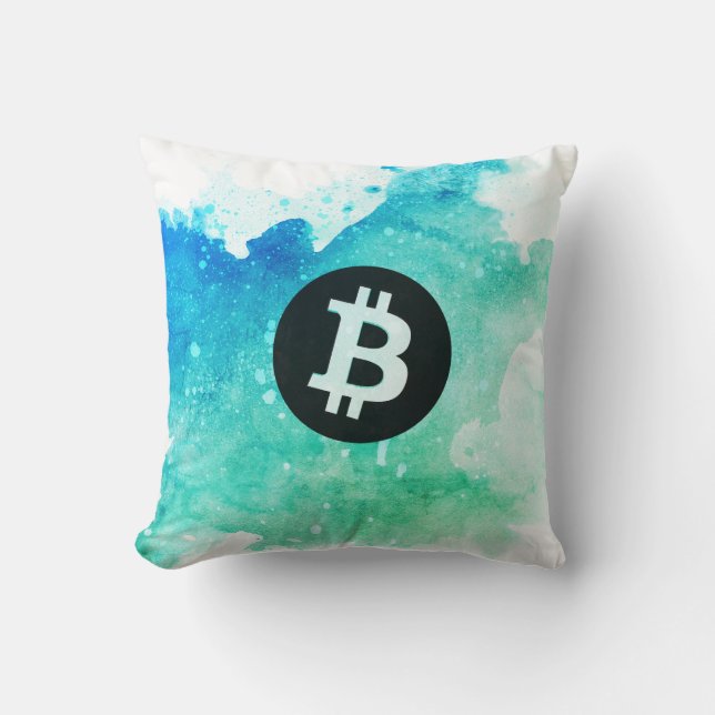 Bitcoin Watercolor (Style 5 - Wave Rider) Kissen (Vorderseite)