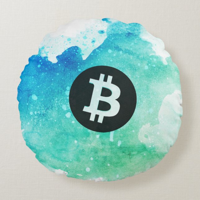 Bitcoin Watercolor (Style 5 - Wave Rider) Rundes Kissen (Vorderseite)