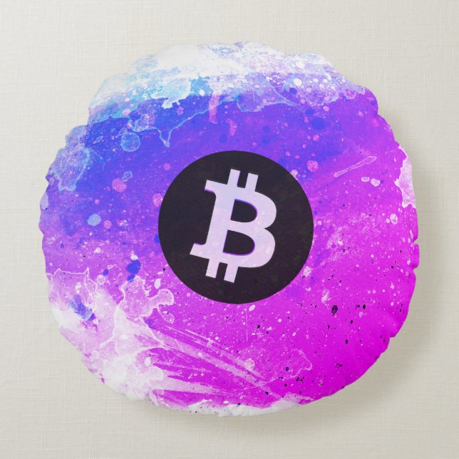 Bitcoin Watercolor (Style 6 - Miami Beach) Rundes Kissen (Vorderseite)