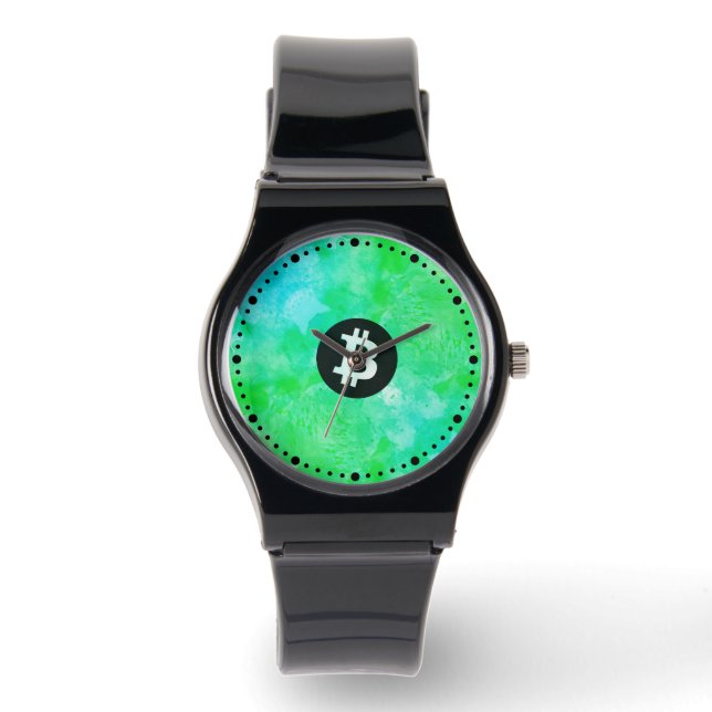 Bitcoin Watercolor (Style $ - Green Day) Armbanduhr (Vorderseite)