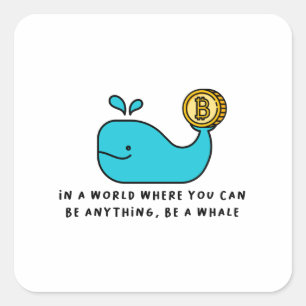 Bitcoin Whale Funny Crypto Investor Cartoon Design Quadratischer Aufkleber