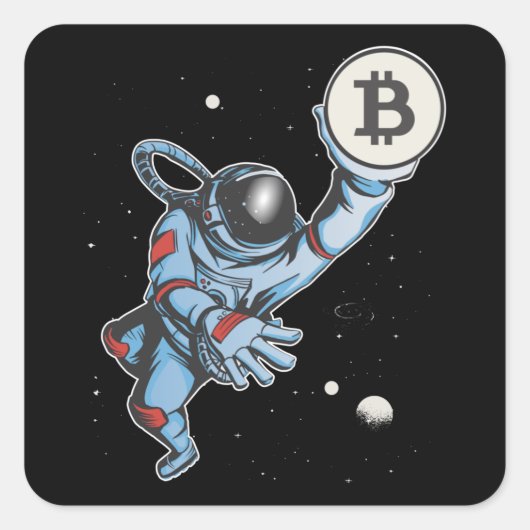 Bitcoin zum Mondastronauten Quadratischer Aufkleber (Vorderseite)