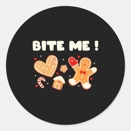 Bite Me Cookie Baking Team Holiday Gingerbread Chr Runder Aufkleber (Vorderseite)