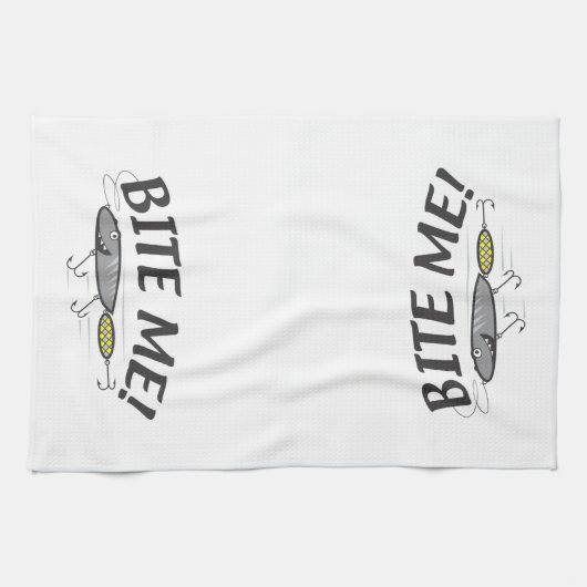 Bite Me Fish Hook Spaß Geschirrtuch (Horizontal)