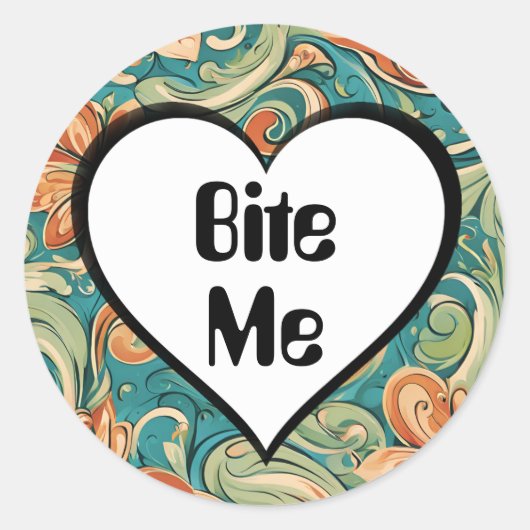 Bite me Funny Heart Wirbles Retro Design Runder Aufkleber (Vorderseite)