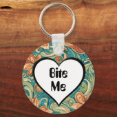 Bite me Funny Heart Wirbles Retro Design Schlüsselanhänger (Rückseite)