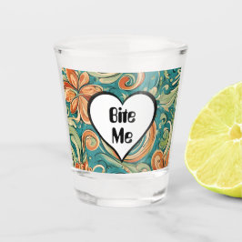 Bite me Funny Heart Wirbles Retro Design Schnapsglas