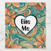 Bite me Funny Heart Wirbles Retro Design Weinetikett (Einzelnes Label)