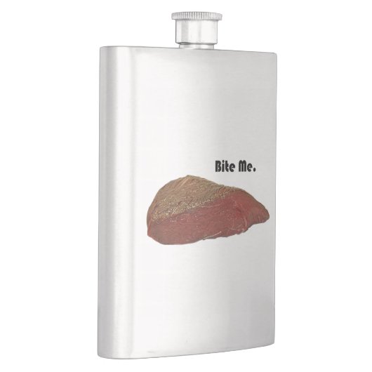 Bite Me Funny Steak Beef Pun Joke Flachmann (Rechts)