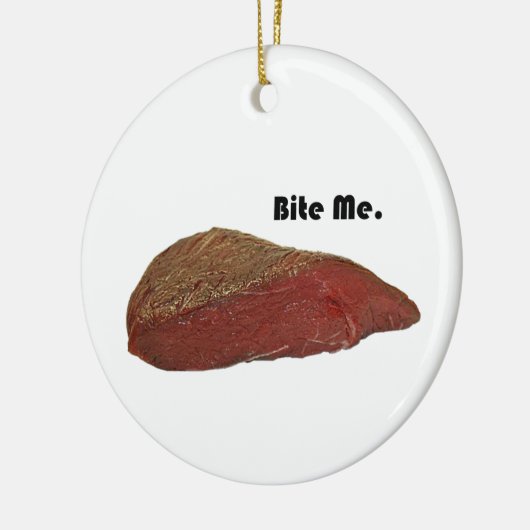 Bite Me Funny Steak Beef Pun Joke Keramikornament (Links)