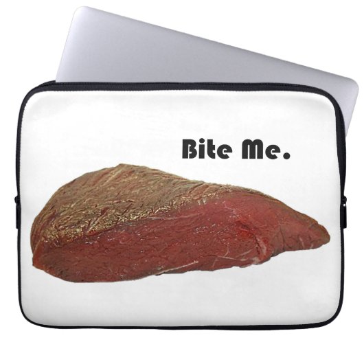 Bite Me Funny Steak Beef Pun Joke Laptopschutzhülle (Vorderseite)