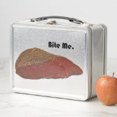 Bite Me Funny Steak Beef Pun Joke Metall Brotdose (Beispiel)