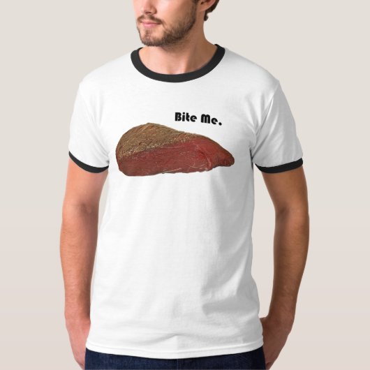 Bite Me Funny Steak Beef Pun Joke T-Shirt (Vorderseite)
