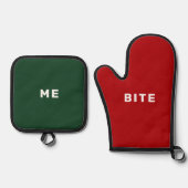Bite Me Funny Weihnachtsgeschenk Red Green Niedlic Ofenhandschuh & Topflappen-Set (Vorderseite)