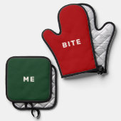 Bite Me Funny Weihnachtsgeschenk Red Green Niedlic Ofenhandschuh & Topflappen-Set (Vorderseite/Rückseite)