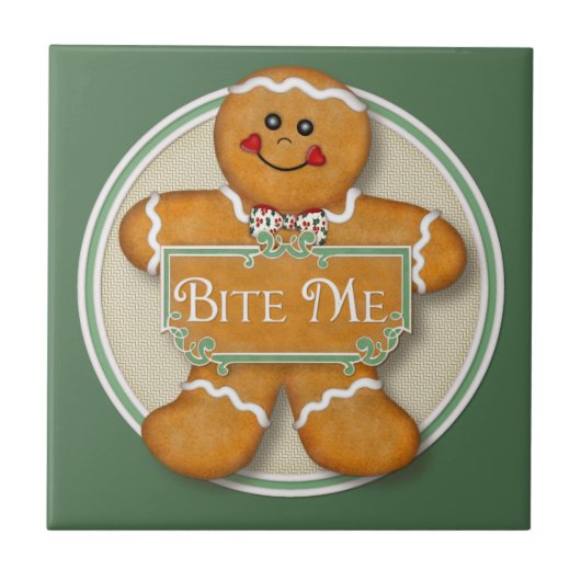 Bite Me Gingerbread Man Fliese (Vorderseite)