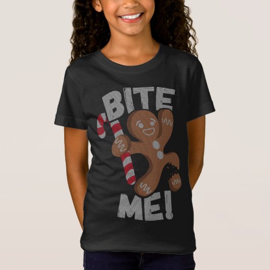 Bite Me Gingerbread Man Funny Christmas T-Shirt (Vorderseite)