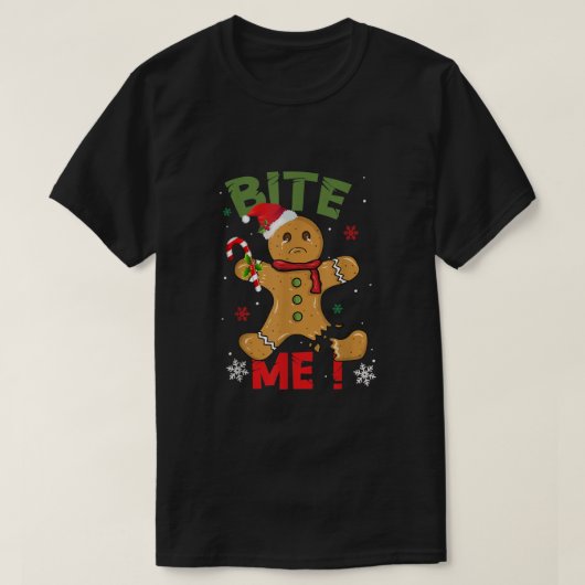 Bite Me Gingerbread Man Funny Cookie Weihnachtsgif T-Shirt (Design vorne)