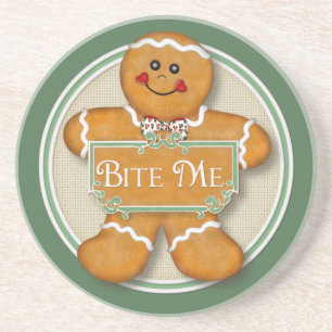 Bite Me Gingerbread Man Sandstein Untersetzer