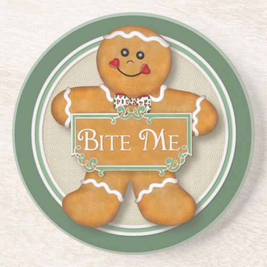 Bite Me Gingerbread Man Sandstein Untersetzer (Vorne)