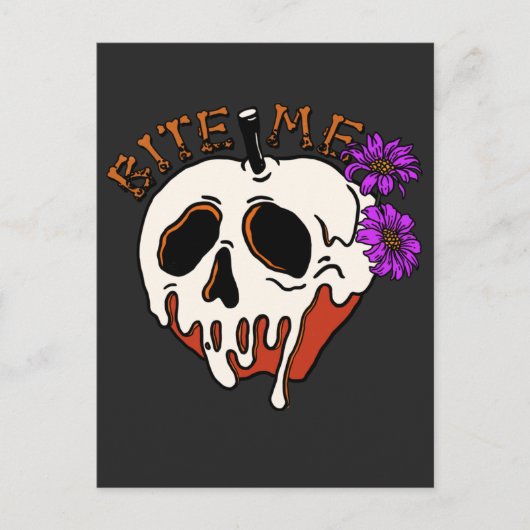 Bite Me - Halloween Schädelgift Apple & Blume Postkarte (Vorderseite)