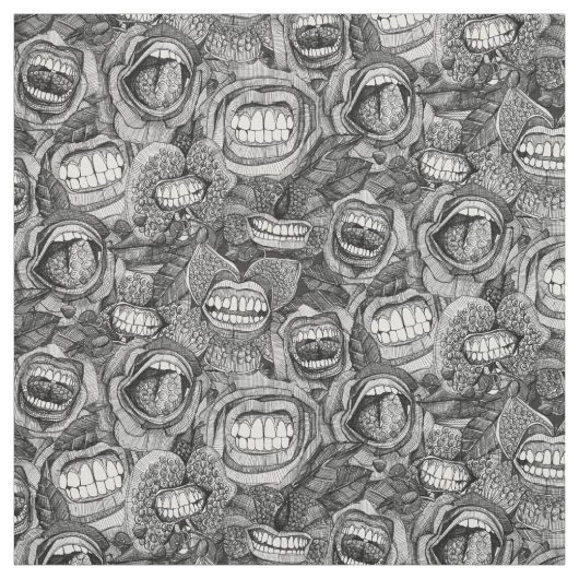 BITE ME Orchideen und Rose SCHWARZ-WEISS Stoff (Muster)