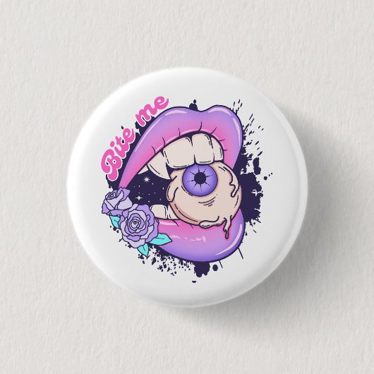 Bite Me Pink Halloween Lippen Button (Vorderseite)