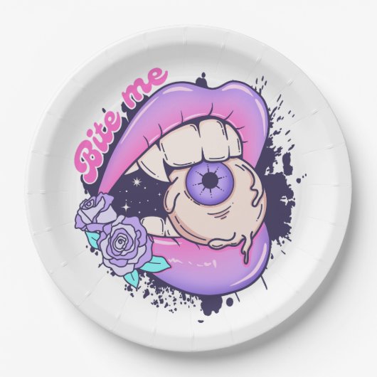 Bite Me Pink Halloween Lippen Pappteller (Vorderseite)