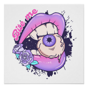 Bite Me Pink Halloween Lippen Poster