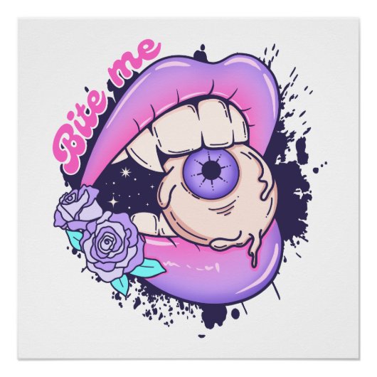 Bite Me Pink Halloween Lippen Poster (Vorderseite)