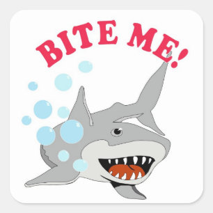Bite Me Shark Quadratischer Aufkleber