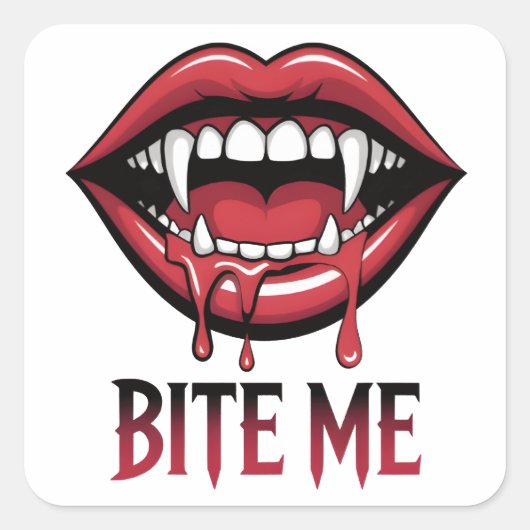 Bite Me Vampire Mouth Quadratischer Aufkleber (Vorderseite)