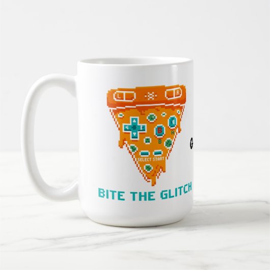 Bite the Glitch Retro 8-Bit Pixel Pizza Gamer Kaffeetasse (Links)