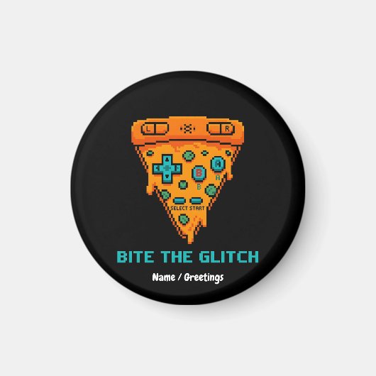 Bite the Glitch Retro 8-Bit Pixel Pizza Gamer Magnet (Vorne)