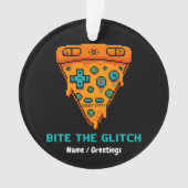 Bite the Glitch Retro 8-Bit Pixel Pizza Gamer Ornament (Vorderseite)