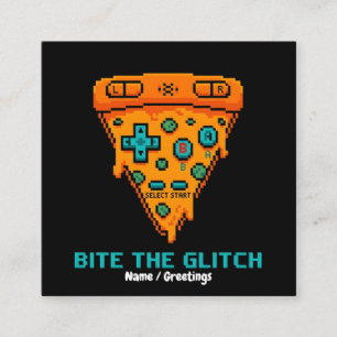 Bite the Glitch Retro 8-Bit Pixel Pizza Gamer Quadratische Visitenkarte