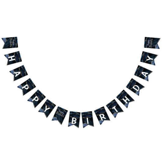 Bithday Agate Navy Blue Gold Marmor Bunting Flags Wimpelkette (Alle)
