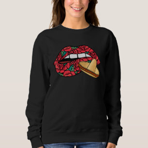 Biting Lips Dia de los Muertos Mexican Sombrero Da Sweatshirt