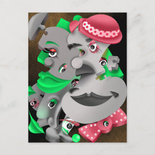 Bits and Pieces - Surreal Puzzle Faces Postcard Postkarte
