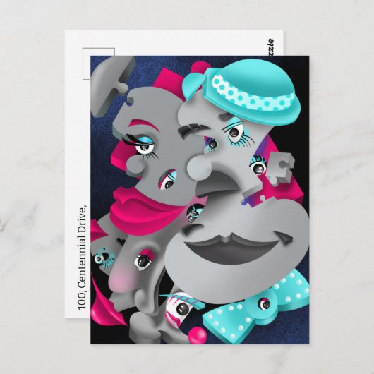 Bits and Pieces - Surreal Puzzle Faces Postcard Postkarte (Vorne/Hinten)