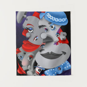 Bits & Pieces - Surreal Jigsaw Faces Artwork Wandteppich