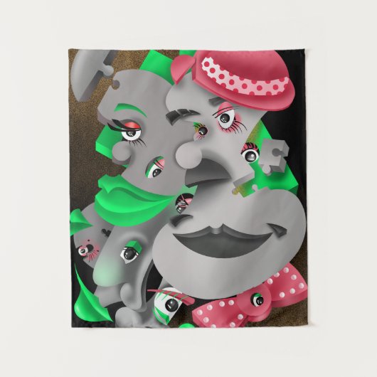Bits & Pieces - Surreal Jigsaw Faces Artwork Wandteppich (Vorderseite)