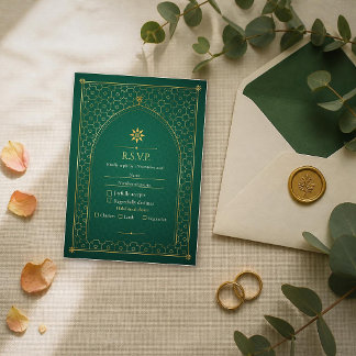 Bitte antworten Sie Emerald Gold Islamische Hochze RSVP Karte