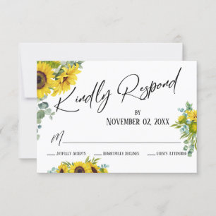 Bitte antworten Sie Wasserfarbe Sonnenblume & Euka RSVP Karte