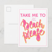 BITTE BEACH | Rosa und orangefarbene Typografie un Postkarte (Vorne/Hinten)