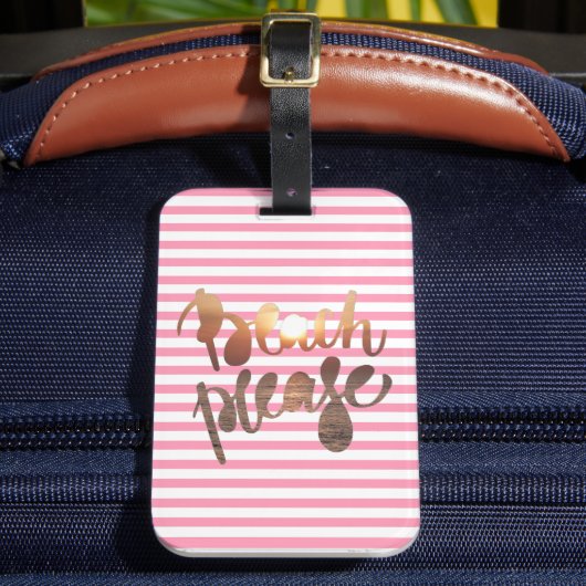 BITTE BEACH | Spaß Typografie & rosa Streifen Gepäckanhänger (Vorderseite Insitu 2)
