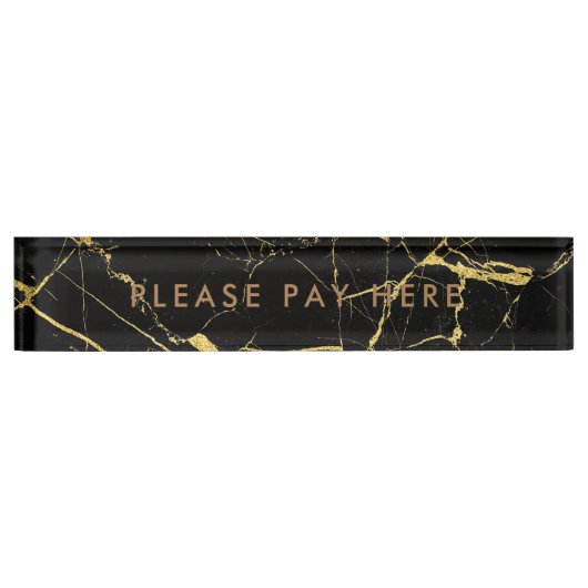 Bitte bezahlen Sie hier Sign Black Marble Gold Bus Namensplakette (Vorderseite)